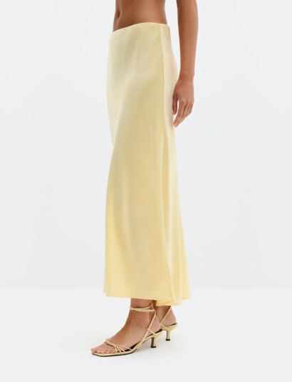 Malina Aubree Satin Midi Skirt   Yellow   S