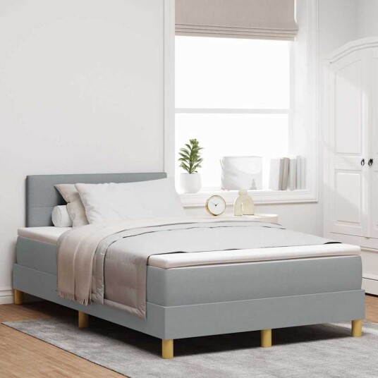 Box Spring Seng med Madrass Lysegrå 120x190 cm Stoff