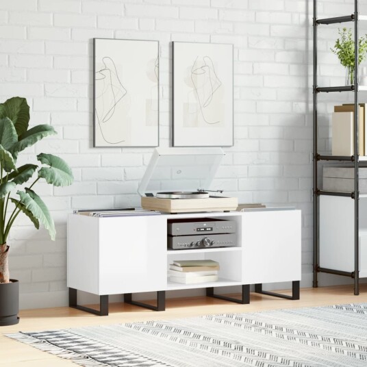 Hifi benk høyglans hvit 121x38x48 cm konstruert tre Hifi benk høyglans hvit 121x38x48 cm konstruert tre