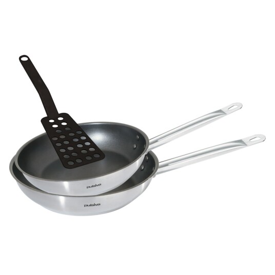 PULSIVA Stekepannesett Chef 3 deler; 24x5 cm (ØxH); Sølvfarge/Svart