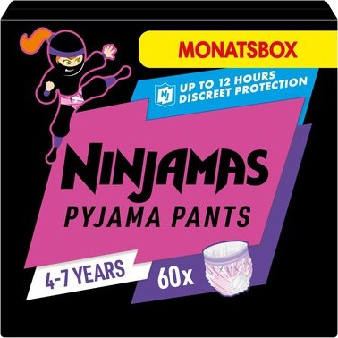 NINJAMAS Pyjamasbukser Månedsboks for jenter, 4-7 år, 60 stk.