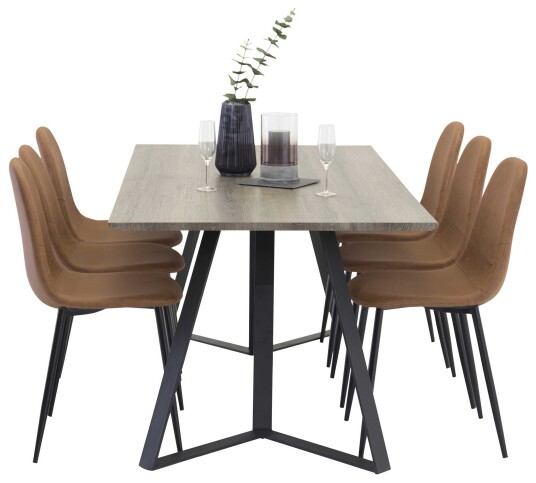 Venture Design Marina & Polar spisegruppe Grå/brun 6 st stoler & bord 180 x 90 cm