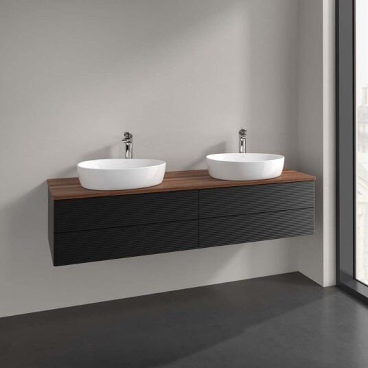 Villeroy & Boch Antao Servantskap med 4 skuffer 160x50x36 cm m/lys Sort Matt/Valnøtt