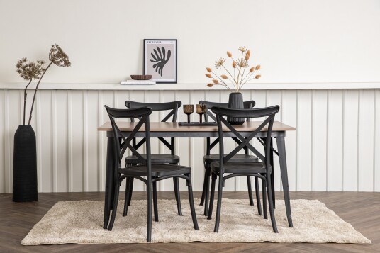 Venture Home Spisegruppe Tudera 140 cm Rektangulær med 4 Crosetto Stoler Svart