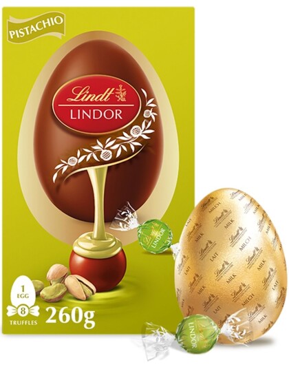 Lindt Lindor Melkesjokolade Egg   Stort Sjokoladeegg og Pistasj Trøffelsjokolader 260 gram