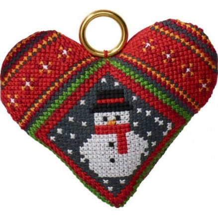 Permin Broderisett Snømann i hjerte 9x8cm