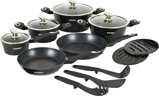 15 delers marmorbelagt kokekarsett non stick svart