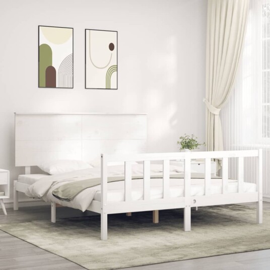 vidaXL Sengeramme med hodegavl hvit 5FT King Size heltre 8720845985776