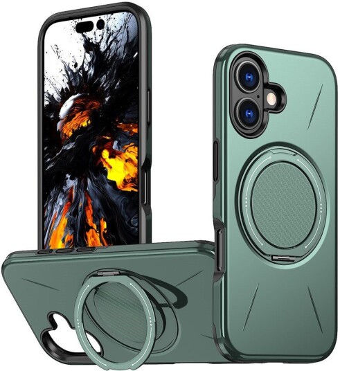 EIDERWOOD iPhone 17 Deksel med Roterende Kickstand – MagSafe Kompatibel – Grønn
