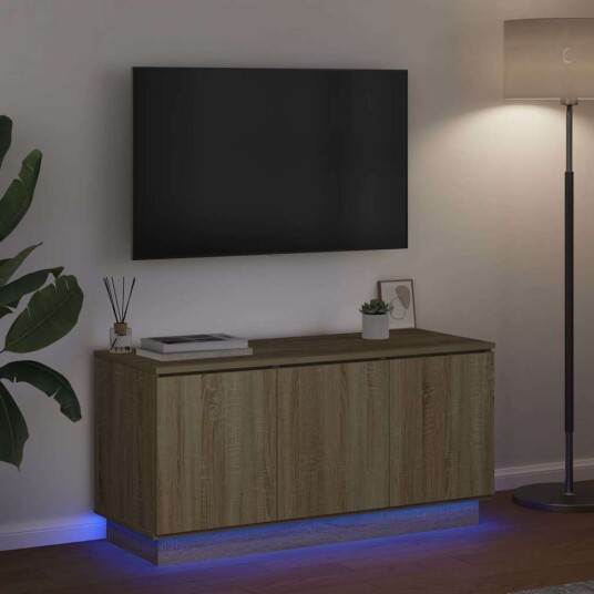 TV skap med LED Sonoma eik 100 x 38 x 49 cm Konstruert tre TV skap med LED Sonoma eik 100 x 38 x 49 cm Konstruert tre