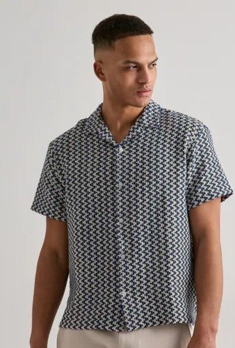 Jack & Jones Jormontauk Crochet Shirt Ss SA26 Ln Mønstrete skjorter Blå