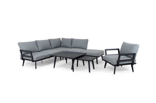 Brafab Villac soffgrupp Svart med grå dyna 3 sits divansoffa 2 st soffbord & fåtölj