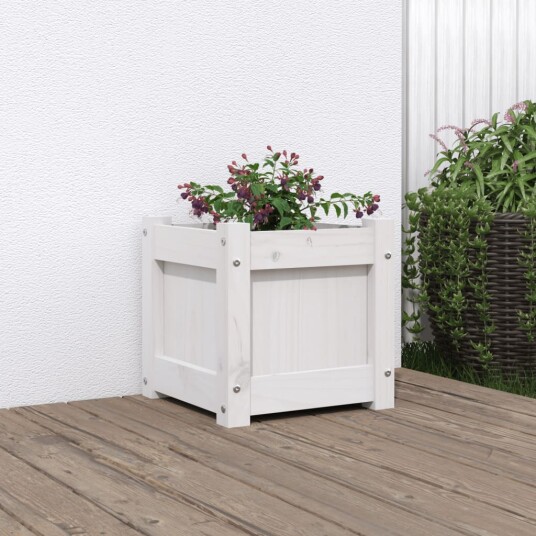 Hageplantekasse hvit 31x31x31 cm heltre furu