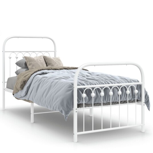 Sengeramme i metall med hode- og fotgavl hvit 80x200 cm 8721102645471