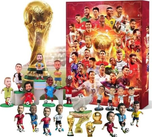 Fotballkalender 2026 – Adventskalender med 24 luker fotballfigurer og minipokaler julegave til fotballfans
