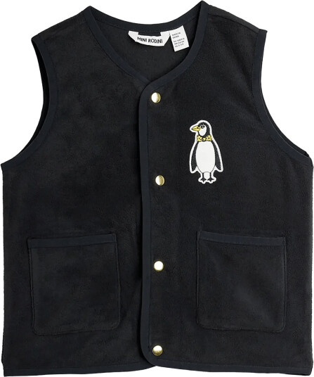 Mini Rodini Penguin Patch Microfleece Vest Black 140/146