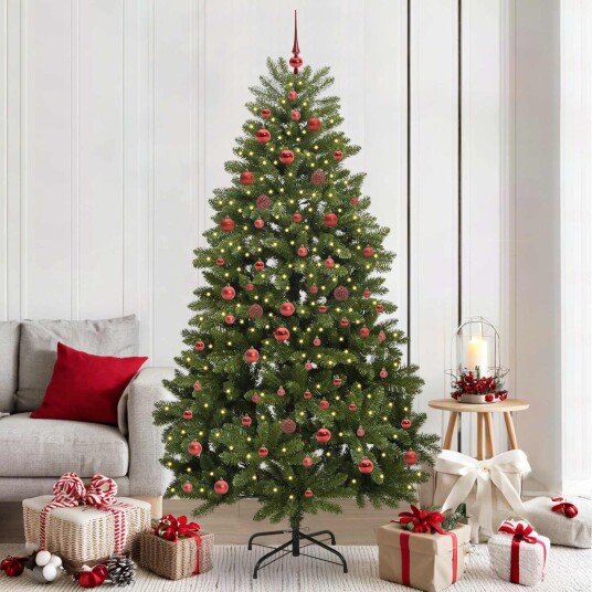 Kunstig juletre med LED stripelys grønn 210 cm PVC og metall Kunstig juletre med LED stripelys grønn 210 cm PVC og metall