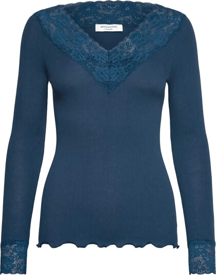 Rosemunde Rwbernadine Organic Ls V Neck Lace T Shirt Blue M Rosemunde Rwbernadine Organic Ls V Neck Lace T Shirt Blue M