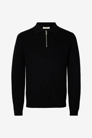 Selected Homme Genser slhDane LS Knit Struc Half Zip Polo Svart Selected Homme Genser slhDane LS Knit Struc Half Zip Polo Svart
