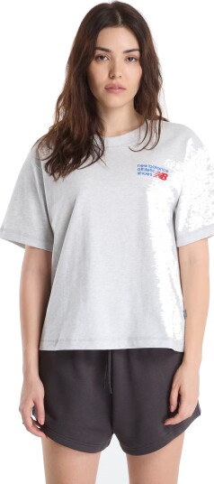 New Balance Athletics Premium Logo Hip Length Relaxed T Shirt Grey L