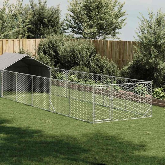 Vidaxl Utendørs Hundekennel Med Løpegård 8X2X1.5 M Galvanisert Stål
