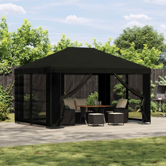 vidaXL Paviljong med sidevegger 4 × 3 m Svart Polyester og stål