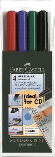 Faber-Castell Multimark 1513 - Markør - Permanent - 0.6 Mm - Fin - Med Viskelær (En Pakke 4) Faber-Castell Multimark 1513 - Markør - Permanent - 0.6 Mm - Fin - Med Viskelær (En Pakke 4)