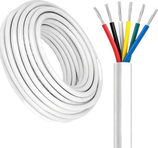 100m RGB+CCT kabel hvit rund   6x0,35mm² 12V 24V til LED strip