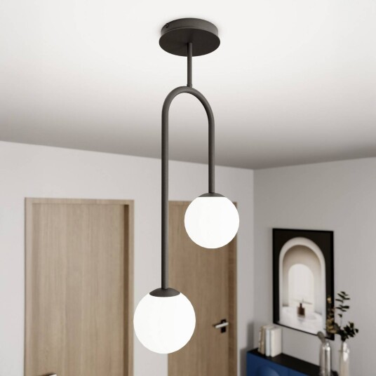 Emibig Lighting Atria taklampe opal/svart høyde 76 cm metall 2 lyskilder.
