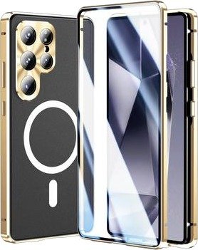 Samsung Galaxy S25 Ultra Magnetisk-deksel med skjermbeskytter i herdet glass - MagSafe-kompatibel - Gull