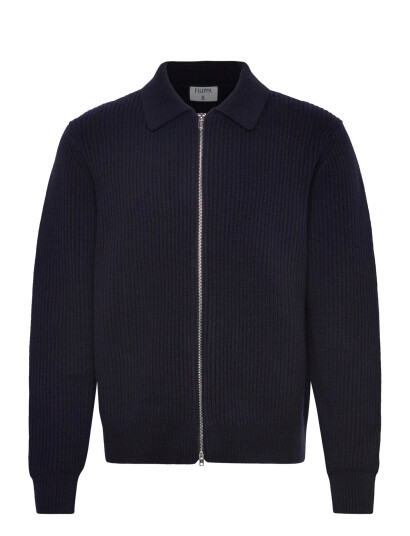 Filippa K Ribbed Wool Zip Cardigan - Navy - L