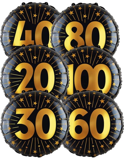 Globos Nordic Jubileum Folieballong Rund Svart og Gullfarget Folieballong 46 cm