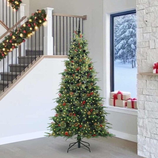  Kunstig sammensatt juletre med 300 LED grønn 240 cm PE og PVC