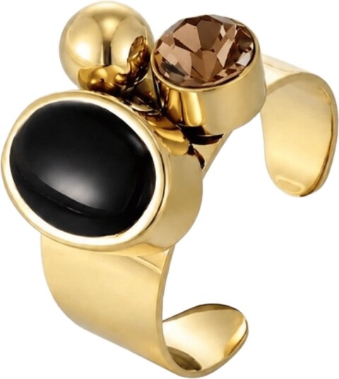 Bud To Rose Retro Ring Black/Brown/Gold   Gold   ONE SIZE