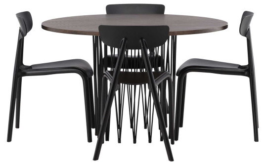 Venture Design Stone round & Ursholmen spisegruppe Svart/mokka 4 stoler & bord 120 cm