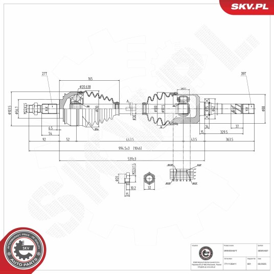 Esen Skv Drivaksel ESEN SKV 40SKV407