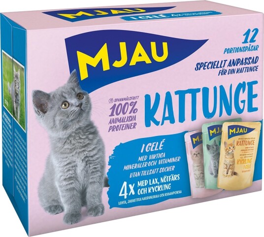 Mjau Kitten Poser Meny Med Blandingspakke 3 Varianter 12 X 85 G