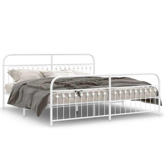 Sengeramme i metall med hode- og fotgavl hvit 193x203 cm 8721102645624