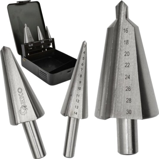 Geko Bore-/Bit-Sett Trinnløse Bor 3 Stk 3–30 Mm (Metallskrin) (50)