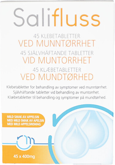 Salifluss Klebetabletter ved munntørrhet, Appelsin, 45 stk.