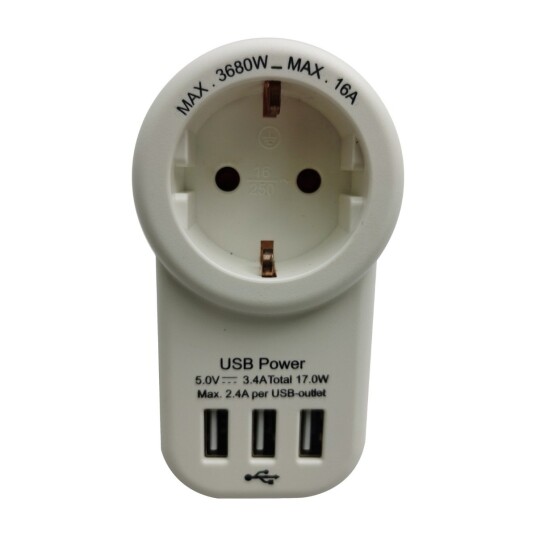 Eletra Støpseladapter med 3 usb-a-tilkoblinger EL1WADUSB3