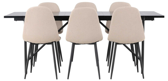 Venture Design Astrid & Polar spisegruppe Beige/svart 6 stoler & bord 200 x 90 cm