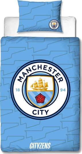 Licens Manchester City sengetøy 150x210 cm Blått vendbart sengesett med logo 100% bomulls sengetøy Fotball sengetøy Licens Manchester City sengetøy 150x210 cm Blått vendbart sengesett med logo 100% bomulls sengetøy Fotball sengetøy