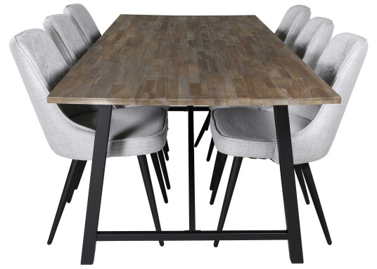 Venture Design Malang & Velvet spisegruppe Natur/grå 6 st stoler & bord 250 x 100 cm