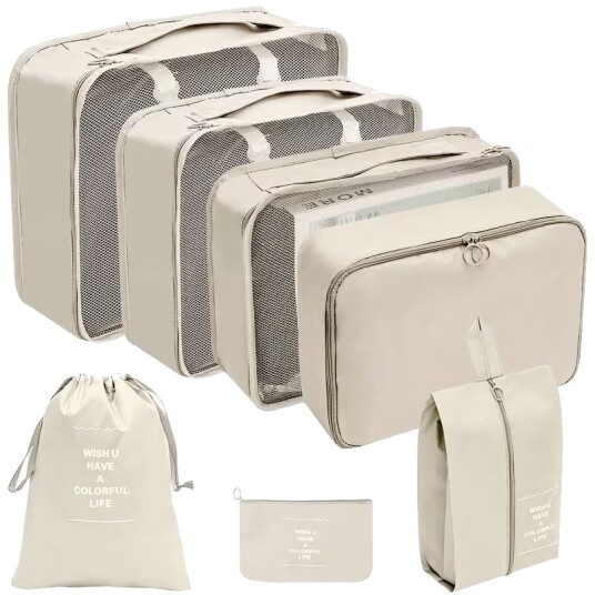 INF Organizer for koffert - Vanntette pakketerninger og poser 7 stk Beige