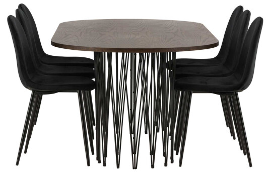 Venture Design Stone oval & Polar spisegruppe Svart/mokka 6 stoler & bord 220 x 100 cm