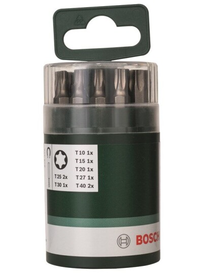 Bosch 10-delers sett skrutrekkerbits standard for skruer med innvendig torx T Universalholder magnetisk; T10; T15; T20; T25 2 x; T27; T30; T40 2 x; 25 mm Bosch 10-delers sett skrutrekkerbits standard for skruer med innvendig torx T Universalholder magnetisk; T10; T15; T20; T25 2 x; T27; T30; T40 2 x; 25 mm