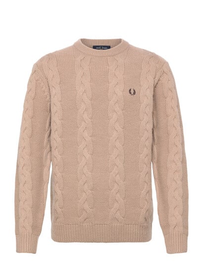 Fred Perry Chunky Cable Knit Jmpr - Beige - S Fred Perry Chunky Cable Knit Jmpr - Beige - S