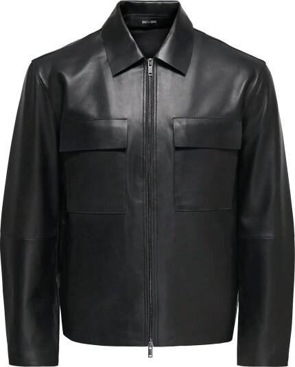ONLY & SONS Onsearl Leather Jacket Otw Frml BLACK XS