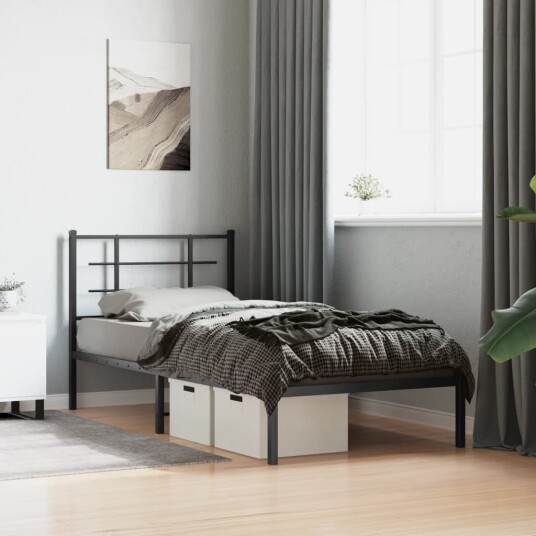  Sengeramme i metall med hodegavl svart 90x200 cm 8721012303539